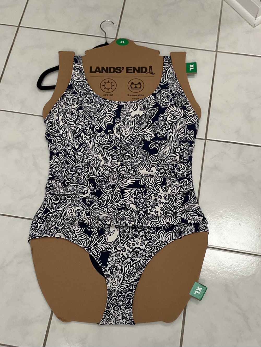 Lands' End Navy and White Paisley One-Piece Swim Suit - Kids